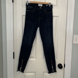 Frame Women's Le High Skinny Mid Rise‎ Dark Wash Zip-Hem Jeans Sz 25 Stretch